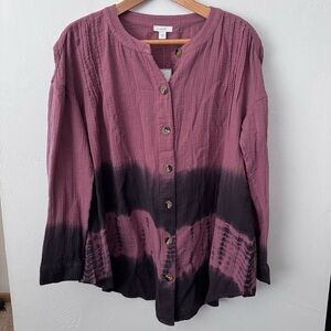 NWT J. Jill 100% cotton rose/navy boho long sleeve Size Small